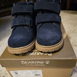 BearPaw Blue Suede Boots with Tan Soles